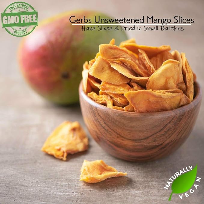 Gerbs Dried Mango Slices Unsweetened 2 lbs. | Dehydrated, Unsulfured, Resealable Bag | Naturally Sweet & Chewy | Top 14 Allergen-Free