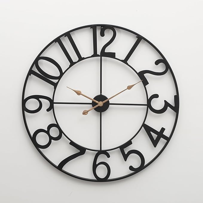 Modern Industrial Wall Clock with Cutout Metal Numerals, Grey and Gold Vintage Luxury Design for Living Room and Office Decor, 30 Inch