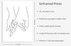 Y2K BOO Holding Hands UNFRAMED Wall Art Interlocking Fingers Continuous Line Drawing Love Connection 24x36 Inch Heavyweight Paper Studio Decor