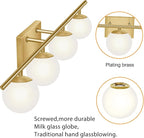 New Bathroom Vanity Light Fixtures Brushed Brass Milk White Globe Glass Shade 4 Lights Modern Wall Bar Sconce Over Mirror