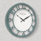 Presentime & Co 13" Farmhouse Series Wall Clock, Shiplap Style, Silent No Ticking, Coastal Clock, Raised 3D Arabic Numeral, Aged Teal Finish