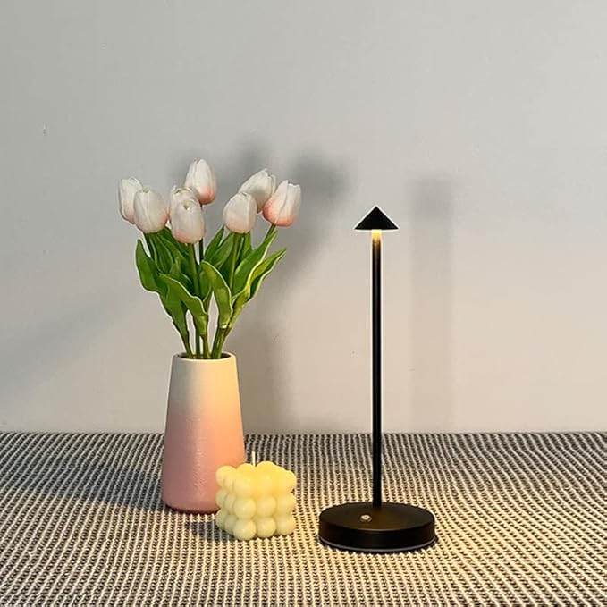 Rechargeable Cordless Table Lamp,Modern Black Battery Operated Table lamp,Portable LED Touch 2 Levels Brightness Dimmable Bar Lamp,Battery Powered Lamp for Bars,Restaurant,Living Room