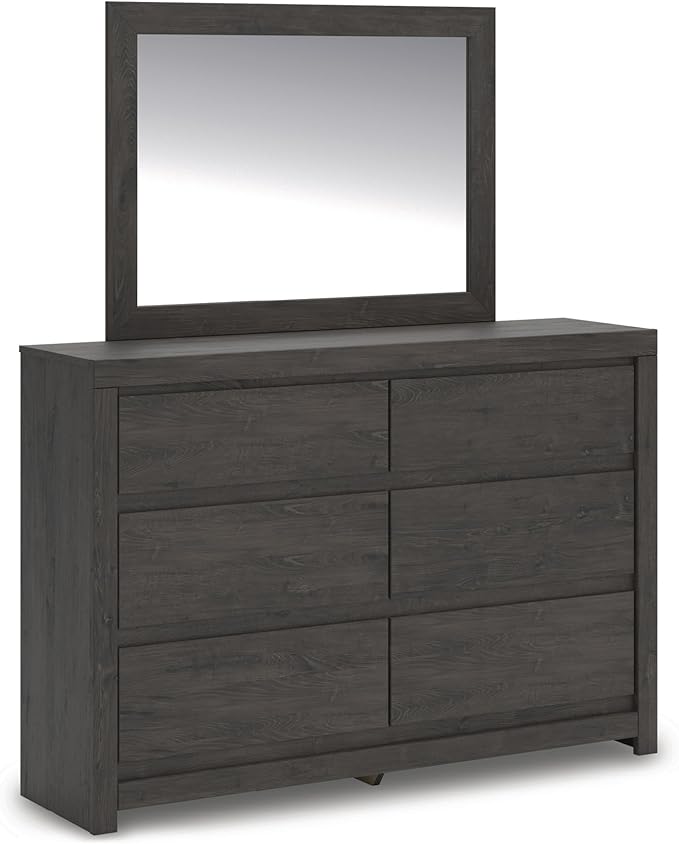 Signature Design by Ashley Parlayon Modern 6-Drawer Dresser and Mirror with Anti-Tipping Restraint, Black