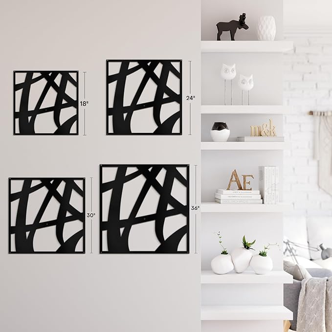 SIGNLEADER Metal Wall Art Decor Mid Century Abstract Lines Minimalist Modern Abstract Wall Sculpture Hangings Home Decoration for Living Room, Bedroom, Bathroom, Kitchen, Outdoor - 18" Black