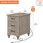 WAMPAT Set of 2 End Tables with Charging Station, Grey Side Table with Storage Cabinet & Drawer, Wooden Nightstands with Power Outlets & Type-C USB Port for Bedroom, Living Room