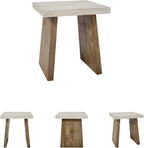 Signature Design by Ashley Brendalhouse Casual End Table with Faux Cement Top and Double Plinth Base, Solid Mango Wood, Melamine Laminate, Casually Cool Design, Light Brown & White