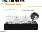Rectangle Tabletop Hurricane Candleholder with Decorative Stones - Suitable for Dia 2.5" and Below Pillar Candles and Scented Candles, Gift for Dinner Table Centerpiece & Housewareming