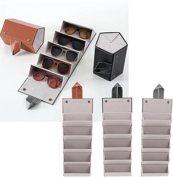 Travel Glasses Case Storage Multifunctional PU Leather Portable Sunglasses Organizer Case Multiple Slots for Glasses(Gray)