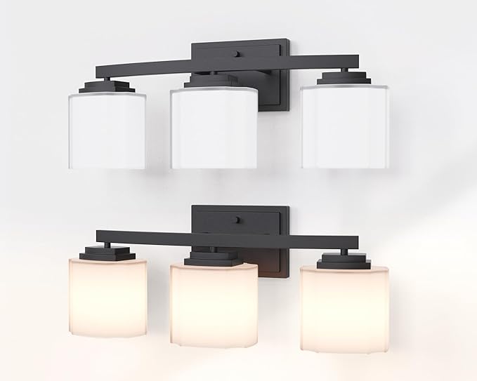 Adam Modern 3-Light Vanity Light Industrial Wall Sconce Lighting Fixture with Etched Glass Shade in Dark Bronze Black Finish for Bathroom, Hallway, Kitchen, Mirror