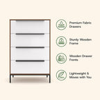 tinge Lira Premium Fabric Dresser - Solid Wooden Frame, 4 Spacious Sag-Proof Drawers with Sleek Metal Handles - Sleek & Durable Storage Solution for Your Home (Dark Brown)