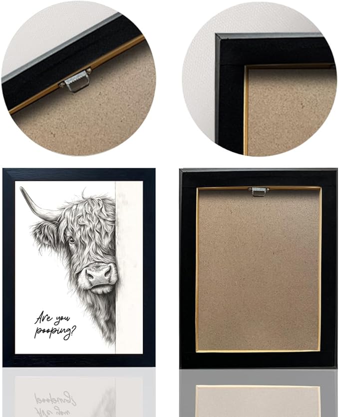 Funny Highland Cow Bathroom Wall Art - Rustic Farmhouse Wall Decor with Humorous Are You Pooping Canvas Print, Cute Animal Canvas Art for Restroom - Black Framed Cow Pictures Wall Decor Ready to Hang 16"x20"