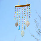 13.1 Inch Crystal Suncatcher with Natural Wood & Leaf Charms - Colorful Hanging Window Ornament for Christmas Tree