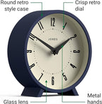 JONES CLOCKS® Venus Desk Clock | Modern Round Design | Blue | Stylish Retro Look for Shelf, Table, Mantel or Bedside