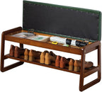 Shoe Rack Bench, Solid Wood Entryway Bench with Flip-Open Storage Box for Entry, Hallway (Green-39.4")