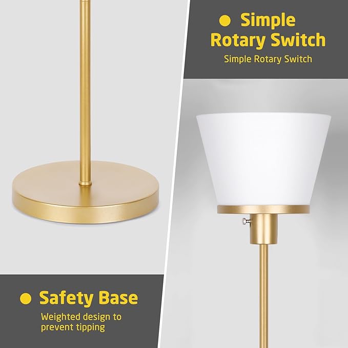 Standing Lamp for Bedroom, Gold Floor Lamp with White Plastic Shade, Modern Tall Standing Lamps Bright Floor Lamp for Living Room Office, Bulb Not Included.