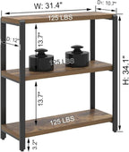 EXCEFUR Small Bookshelf, 3 Tier Short Low Book Shelf, Modern Metal and Wood Standing Etagere Bookcase for Home Office Living Room Bedroom, Rustic Brown