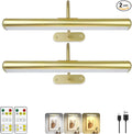 Set of 2 Picture Lights on Wall Rechargeable and Remote, Full Metal Painting Light with 3 Lighting Colors Brightness Dimmable and Timer Auto-OFF, Above Artwork Dartbord Display Gallery Portrait