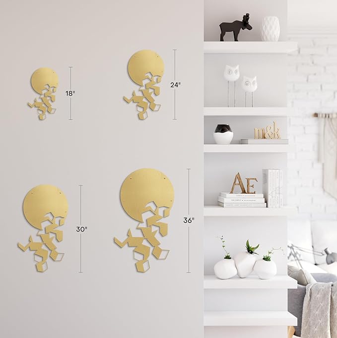 SIGNLEADER Metal Wall Art Decor Circles Abstract Shapes Minimalist Modern Abstract Wall Sculpture Hangings Home Decoration for Living Room, Bedroom, Bathroom, Kitchen, Outdoor - 18" Gold