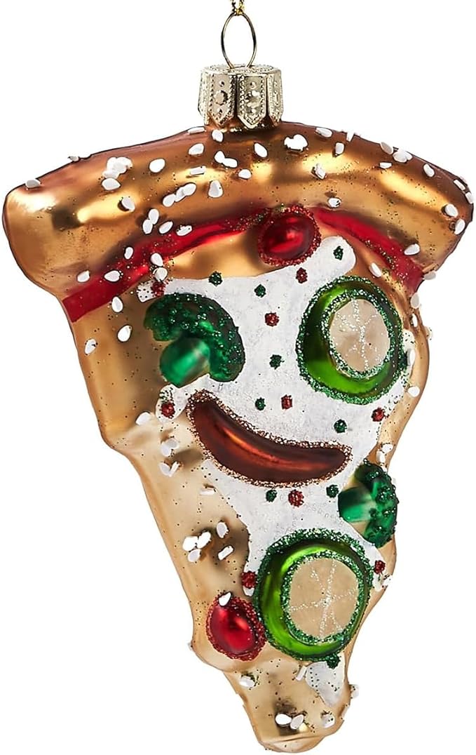 Funny Hanging Christmas Ornaments 2025 - Pizza Glass Blown Tree Decorations, 3D Food Premium Decorative Waterproof Holiday Decor for Xmas Home Outdoor Window Centerpiece Gifts