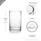 WGVI Quality Thick Clear Cylinder Glass Vase, 3" W x 5" H, Floral Container, Glass Candle Holder, Flower Vases, Wedding Centerpiece, Planter Terrarium, Table Top Home Décor Accent, 1 Piece