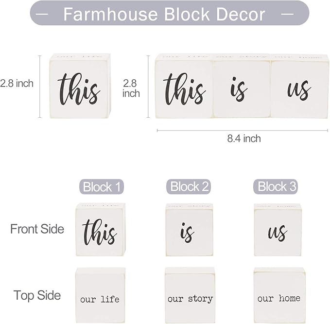 This is Us Sign & Our Life Story Home Letter Blocks - Farmhouse Table Rustic Home Decor, TV Stand Dining Room Modern Decorations for Shelf Mantle