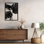 SIGNLEADER Metal Wall Art Decor Two Tropical Monsteras Leaf Minimalist Modern Abstract Wall Sculpture Hangings Home Decoration for Living Room, Bedroom, Bathroom, Kitchen, Outdoor - 36" Black