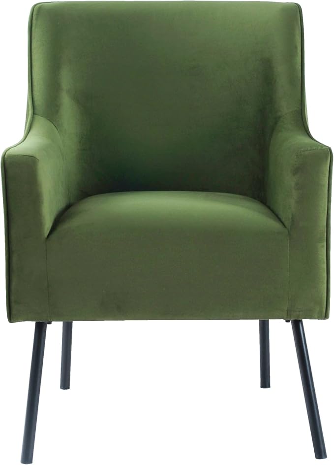 HomePop Mordern Accent Chair, Homepop Home Décor, Accent Chairs for Living Room & Bedroom, Fabric Reading Living Room Side Chair, Single Sofa with Lounge Seat and Metal Legs - Green Velvet