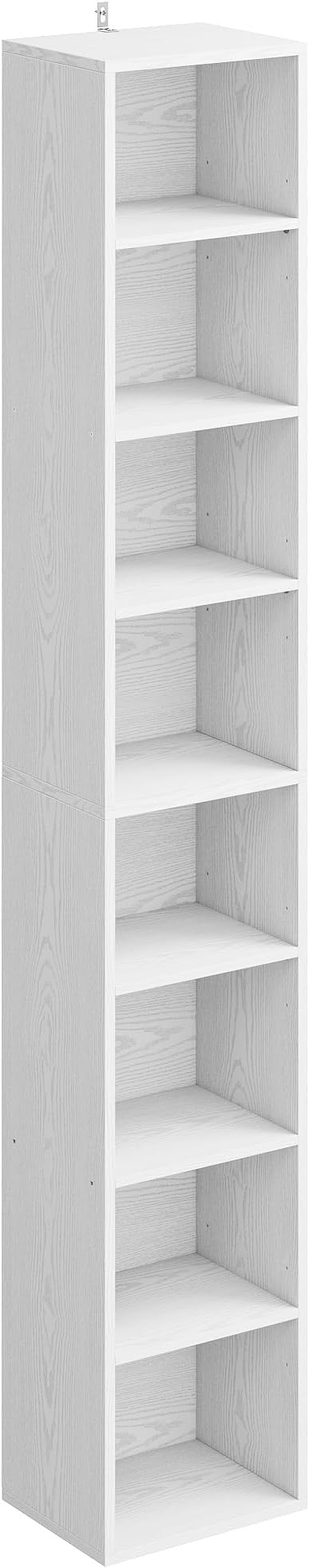 IRONCK Tall Narrow Bookshelf 8 Tiers, Compact Corner Bookcase, Easy to Match for Living Room, Office, Study, Bedroom, White