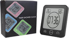 Baldr Digital Bathroom Clocks - 2 Pack Water-Resistant Shower Clock with Timer - Large LCD Display Digital Clock for Shower with Timer, Temperature and Humidity, Wall Clock for Bathroom, Black