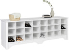 Prepac White Hall Bench with Storage and Seating: 24-Shoe Cubby Bench, Ideal White Shoe Rack for Entryway, Sized 15.5" D x 60" W x 20.25" H