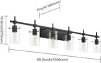 SOLFART Black Vanity Light fixtures 49.2 inch 6 Lights Wall Light Fixtures Above Mirror for Bathroom with Glass Shade (Exclude Bulb)