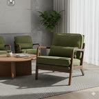 Simple Deluxe Mid-Century Modern Wood Accent Chair & Cozy Reading Chair, Upholstered Living Room Chair with Waist Cushion, Solid Wood Chair with Pillow for Bedroom, Green