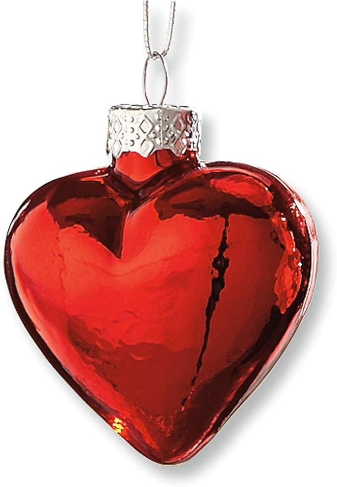 Lillian Vernon Shiny Glass Hearts Valentines Ornaments - 12 Piece Set, Blown Glass, Handcrafted Hanging Tree Decorations, Valentine's Day Holiday & Party Decor, 2" Tall Heart, Red, White & Pink