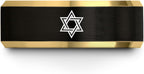 Mezuzah star Of David Ring - Gift for Jewish Family - Flat Dome Bevel - 8mm - Men Women - Yellow Gold Black Silver Blue - Anniversary Wedding - Personalized Custom Engraving - Band - Brushed Polished