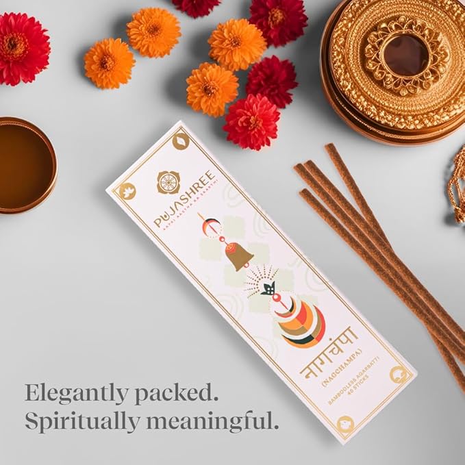 Pujashree Bambooless Agarbatti Incense Sticks 40 pcs 8 Inches | 100% Natural Charcoal Free Agarbatti Sticks | Long Lasting Burn | Woody Aroma | Neelgandha Fragrance (Nagchampa)