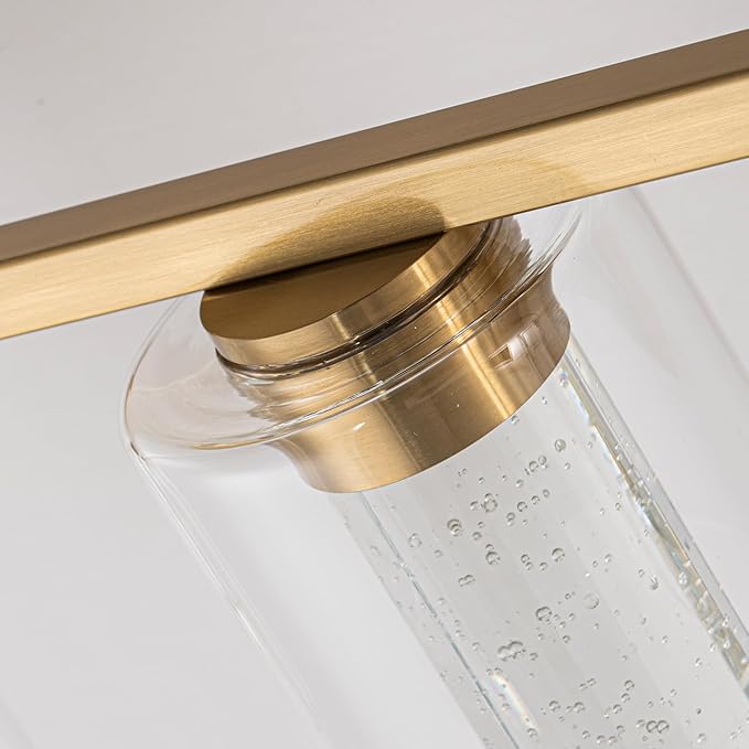 SineRise 7-Light Gold Vanity Light with 3 Color Modes (3000K/4000K/6000K), Eye Protection LED Bathroom Light Fixture, Dimmable Modern Wall Light Over Mirror with Clear Glass Shade