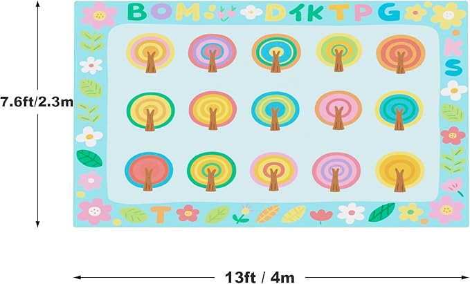 Large Classroom Carpet Rug, Educational Areas Rug Non-Slip Playmat Painted Small Tree Pattern, Washable Loop Pile Carpet for Playroom, Livingroom,Bedroom, Seats 30 7.6 x 13ft