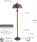 Tiffany Floor Lamp, 16" Stained Glass Maple Leaf Shade with Antique Bronze Base, 2-Light E26 Pull Chain Standing Reading Light for Living Room Bedroom16x16x64 Inches (Purple Blue Maple Leaf)