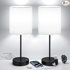 White and Black Lamps for Nightstand Set of 2 - Bedside Table Lamp for Bedroom with Dual USB Ports & AC Outlet, 3-Way Dimmable Lamps for Living Room Boys Room, Night Light with 5000K Daylight Bulbs