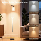 RGB Floor Lamp with Linen Shade, Dimmable Tall Standing Lamp with Remote Control, Color Changing Floor Lamps for Living Room Bedroom Gaming Room, 9W RGB Bulb Included
