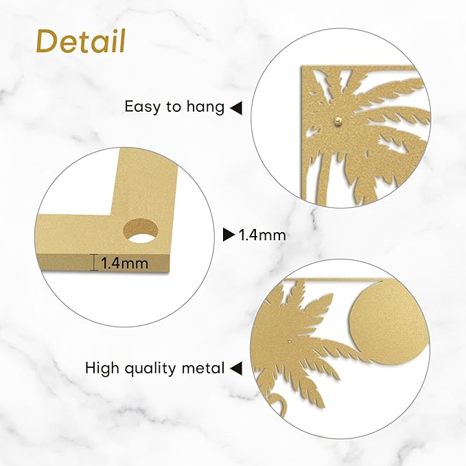 SIGNLEADER Metal Wall Art Moonlit Flamingos and Palm TreesDecor Modern Abstract Wall Sculpture Hangings Home Decoration for Living Room, Bedroom, Bathroom, Kitchen, Outdoor - 24" Gold