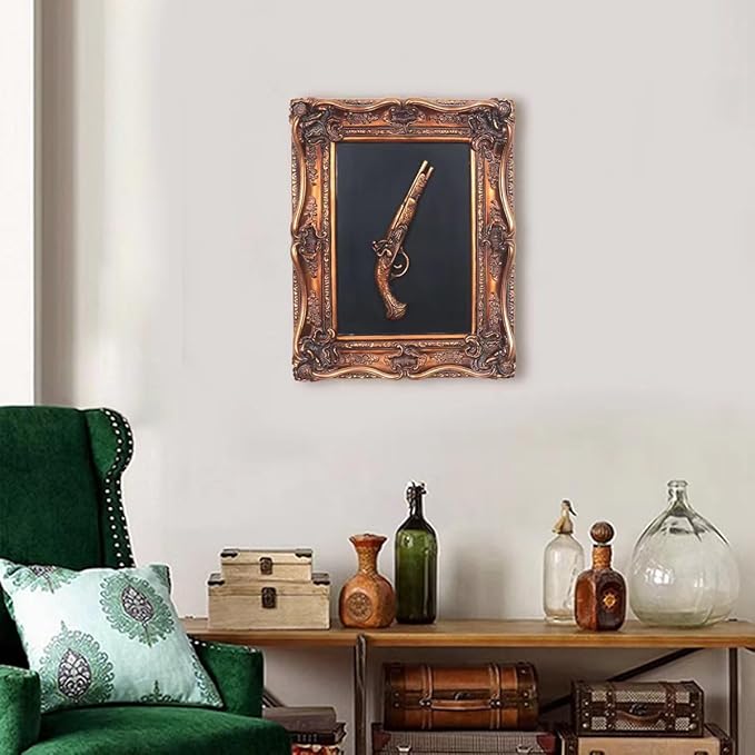 S-MANTIS Vintage Wall Sculpture,Antique Pediment,Hallway Wall Art,Hand Painted Wall Decoration With Embossed Intricate Decorative Gun Design,Oblong Aesthetic Room Décor, Gallery, Unique Gift(Antique