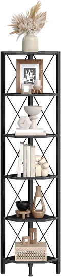6-Tier Corner Shelf, Corner Bookcase, 66.9" Tall Vertical Display Rack, Plant Stand, Open Storage Shelf, for Living Room, Bedroom, Study, Kitchen, Black TCJ13BB