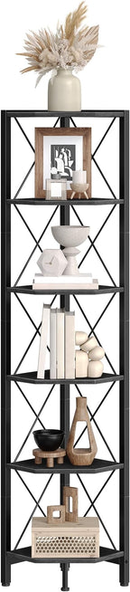 6-Tier Corner Shelf, Corner Bookcase, 66.9" Tall Vertical Display Rack, Plant Stand, Open Storage Shelf, for Living Room, Bedroom, Study, Kitchen, Black TCJ13BB