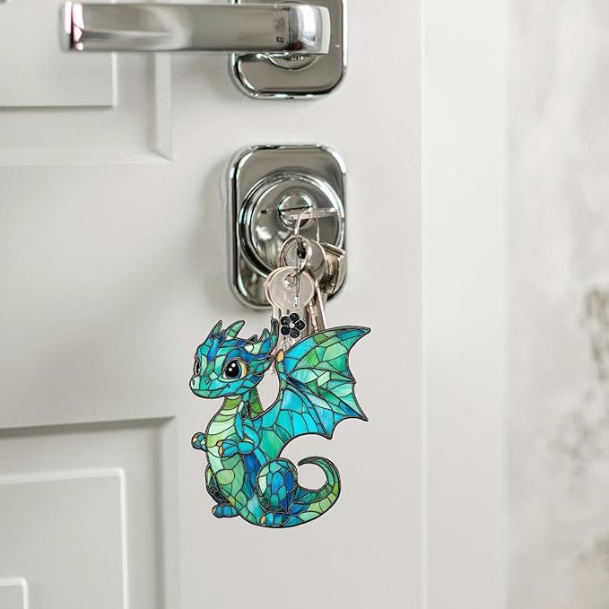 Baby Dragon Stained Glass Style Ornament, Acrylic Window Hanging Suncatcher Decoration, Cute Blue Dragon Fantasy Decor for Christmas Tree, Kids Room or Home, Gift for Women Mom Birthday Holiday