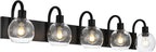 Bathroom Light Fixtures 5-Lights Matte Black Farmhouse Vanity Lighting with Seeded Globe Glass for Over Mirror