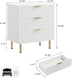 GarveeHome White 3 Drawer Dresser for Bedroom, Fluted Modern Nightstand with Deep Drawers, Chest of Drawers with Wide Top, Wooden Dresser Organizer, Side Table for Living Room, Hallway, Kids Room