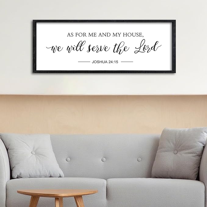 Surfapans Bible Verse Wall Decor As for Me and My House We Will Serve the Lord Sign 32"×12" Joshua 24 15 Christian Scripture Inspirational Rustic Farmhouse Living Room Wood Frame Hanging Art (Black)