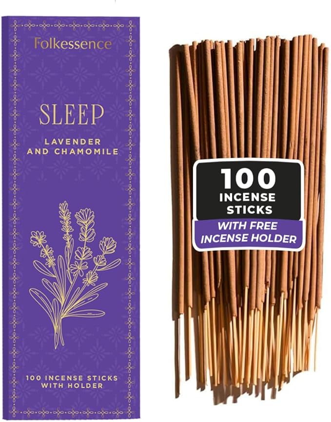 Folkulture Lavender & Chamomile Incense Sticks with Holder (100 Sticks)| Oud Luxury Incense Stick for Meditation, Aromatherapy, Prayer| No Charcoal,Organic,Non Toxic, 45 Mins, Long Burning