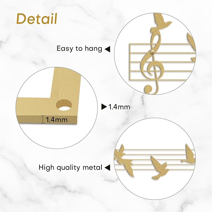 SIGNLEADER Metal Wall Art Decor Music Notes and Birds Modern Abstract Wall Sculpture Hangings Home Decoration for Living Room, Bedroom, Bathroom, Kitchen, Outdoor - 36" Gold